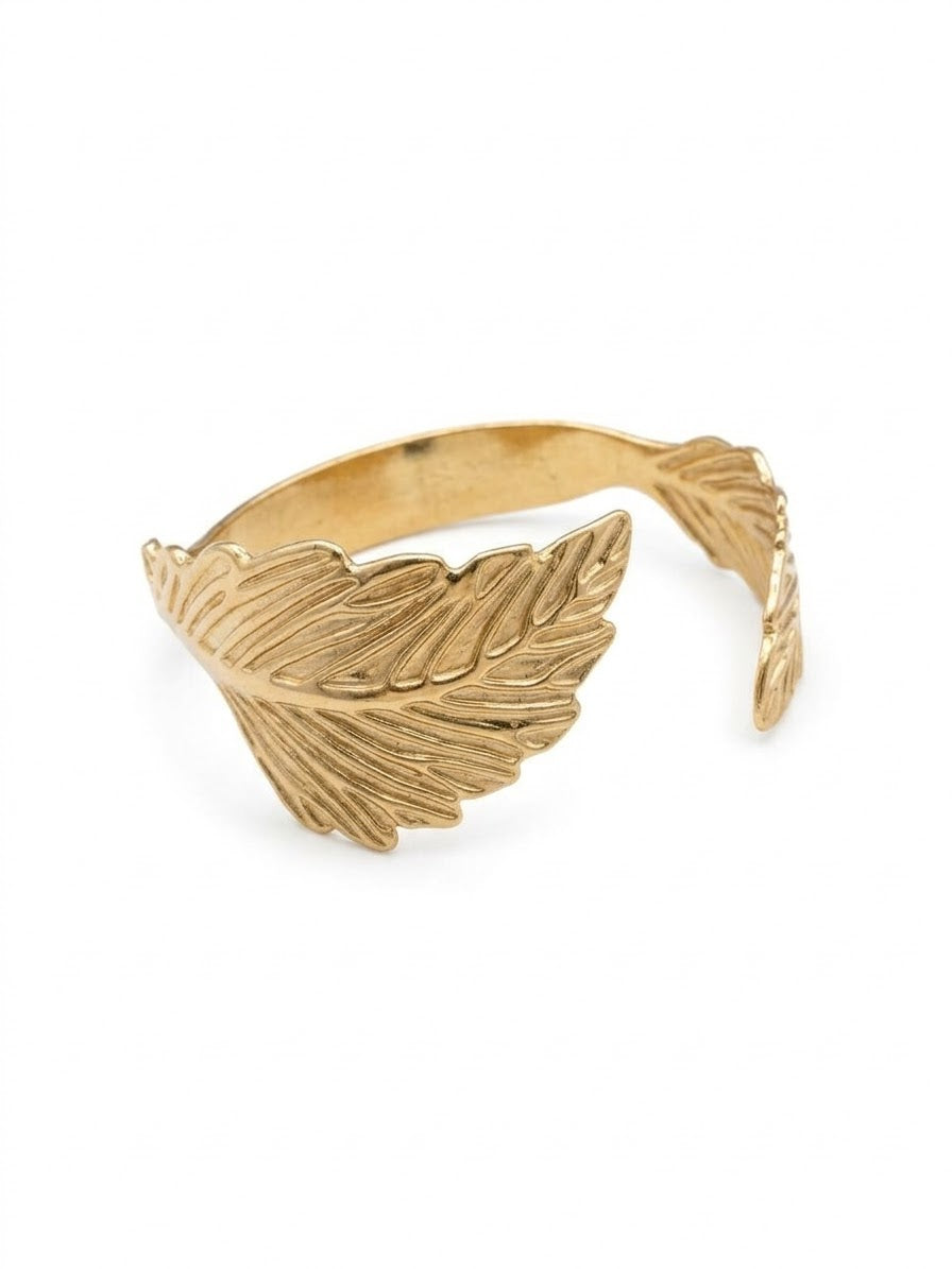 Bracelet jonc ajustable – Motif feuille doré
